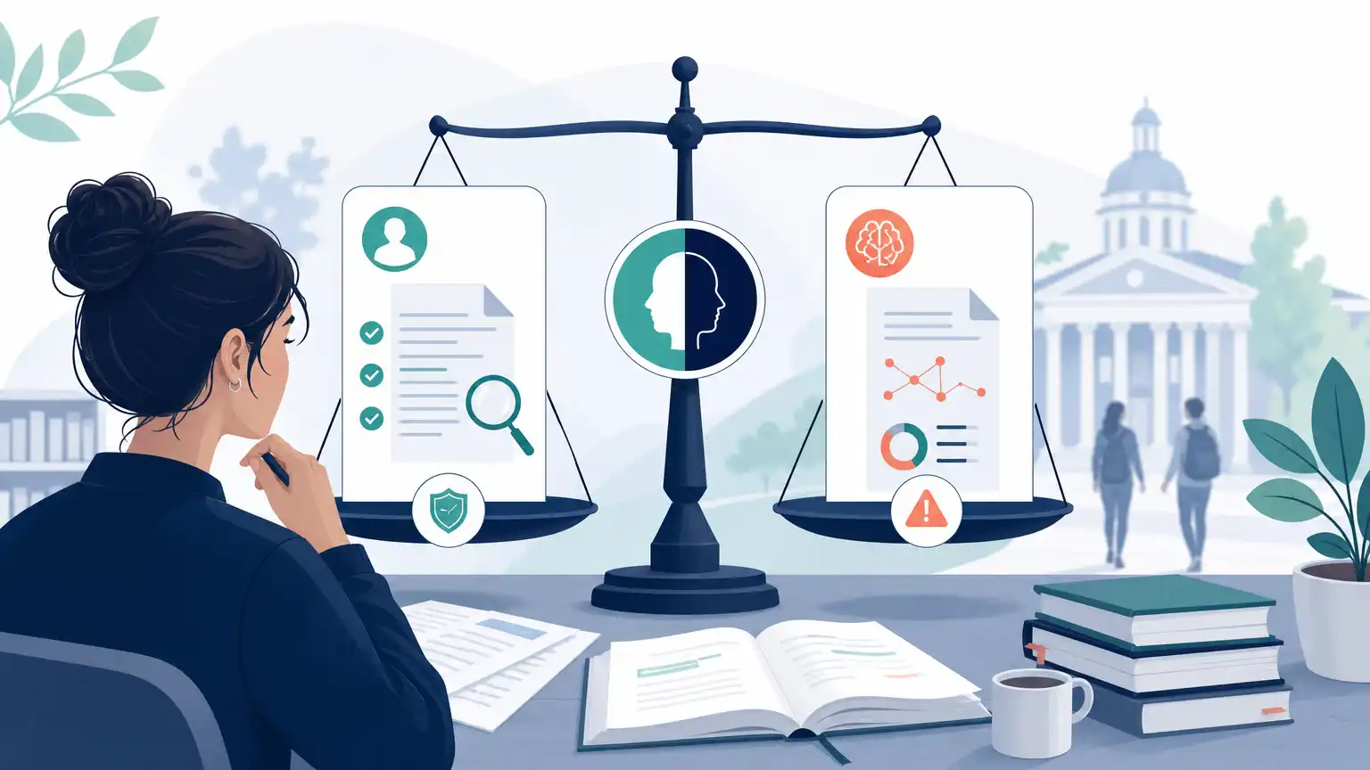 Editorial visual explaining what to compare before trusting an ai detector result for students reviewing Turnitin results. Editorial visual explaining what to compare before trusting an ai detector result for students reviewing Turnitin results.
