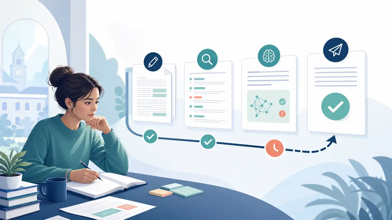 Editorial visual explaining key takeaways on turnitin timing for students reviewing Turnitin results.