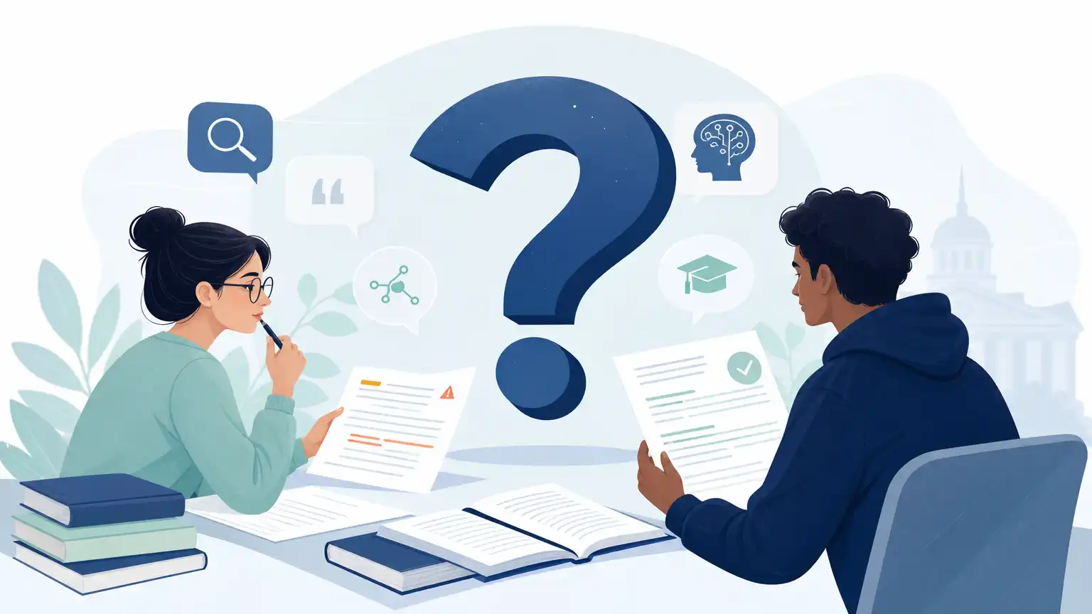 Editorial visual explaining frequently asked questions for students reviewing Turnitin results.