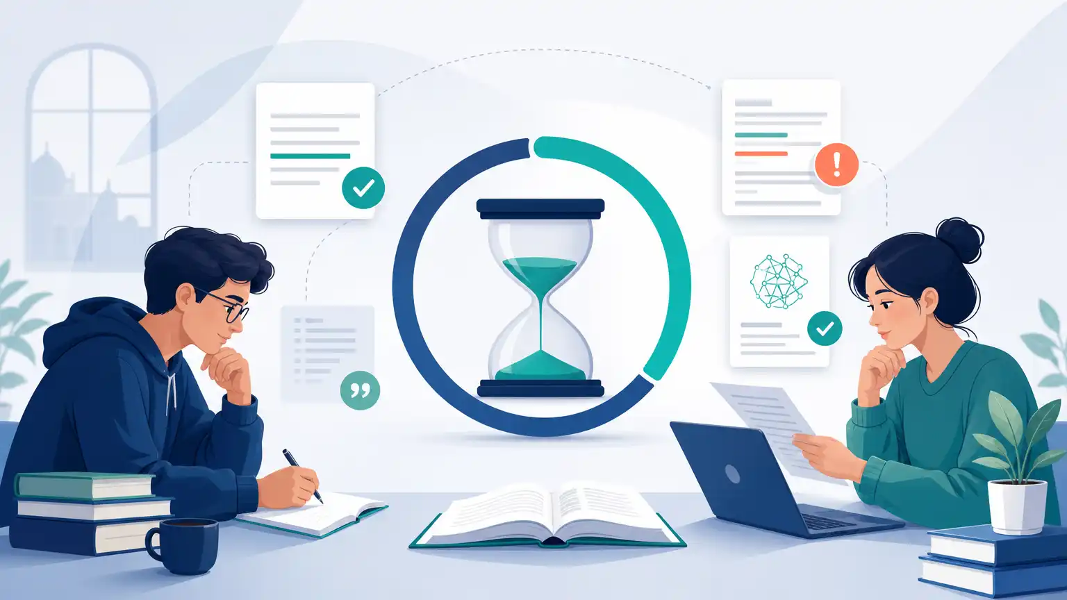 Student-friendly editorial visual about how long does turnitin take and responsible Turnitin report review.