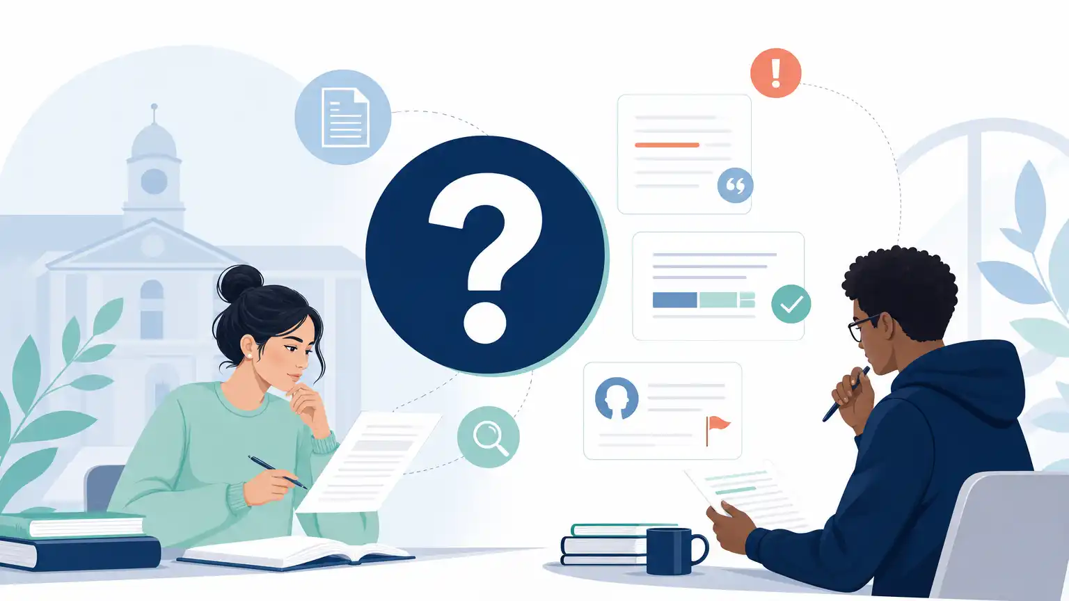 Editorial visual explaining frequently asked questions for students reviewing Turnitin results.