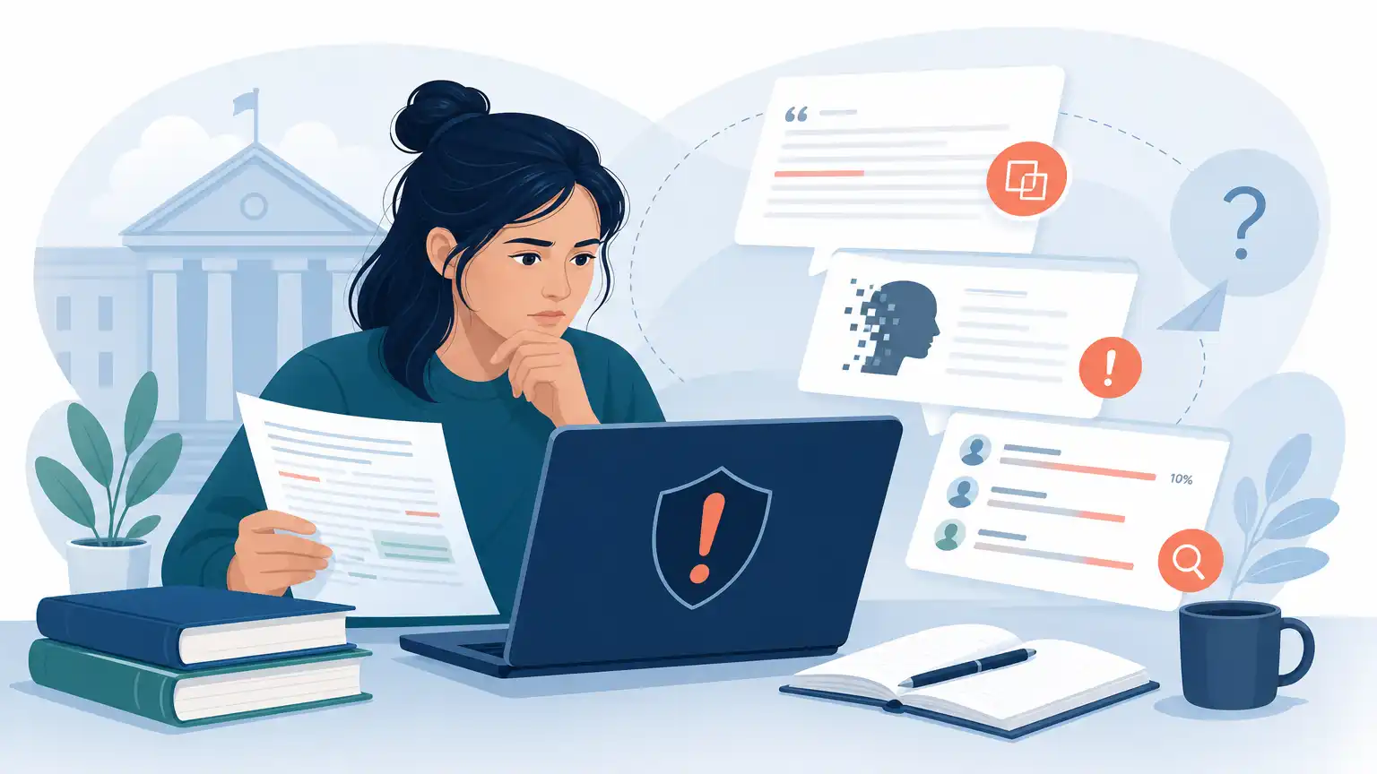 Editorial visual explaining why free turnitin checker sites are risky for students reviewing Turnitin results. Editorial visual explaining why free turnitin checker sites are risky for students reviewing Turnitin results.