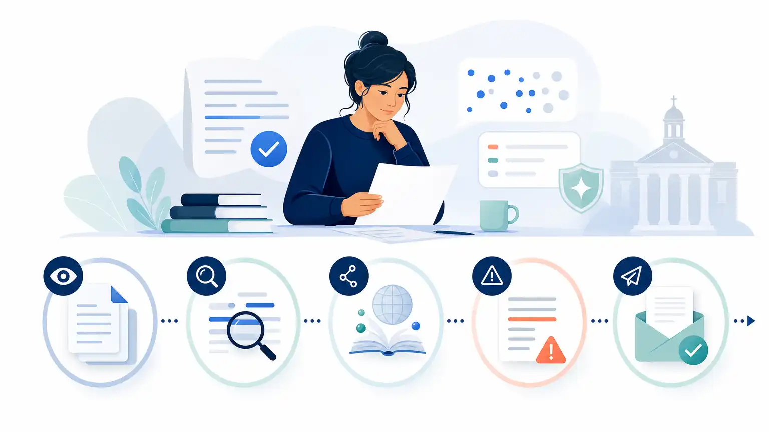 Editorial visual explaining what to check after seeing blue for students reviewing Turnitin results. Editorial visual explaining what to check after seeing blue for students reviewing Turnitin results.