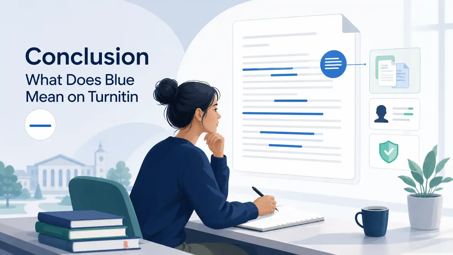 Editorial visual explaining conclusion on what does blue mean on turnitin for students reviewing Turnitin results. Editorial visual explaining conclusion on what does blue mean on turnitin for students reviewing Turnitin results.